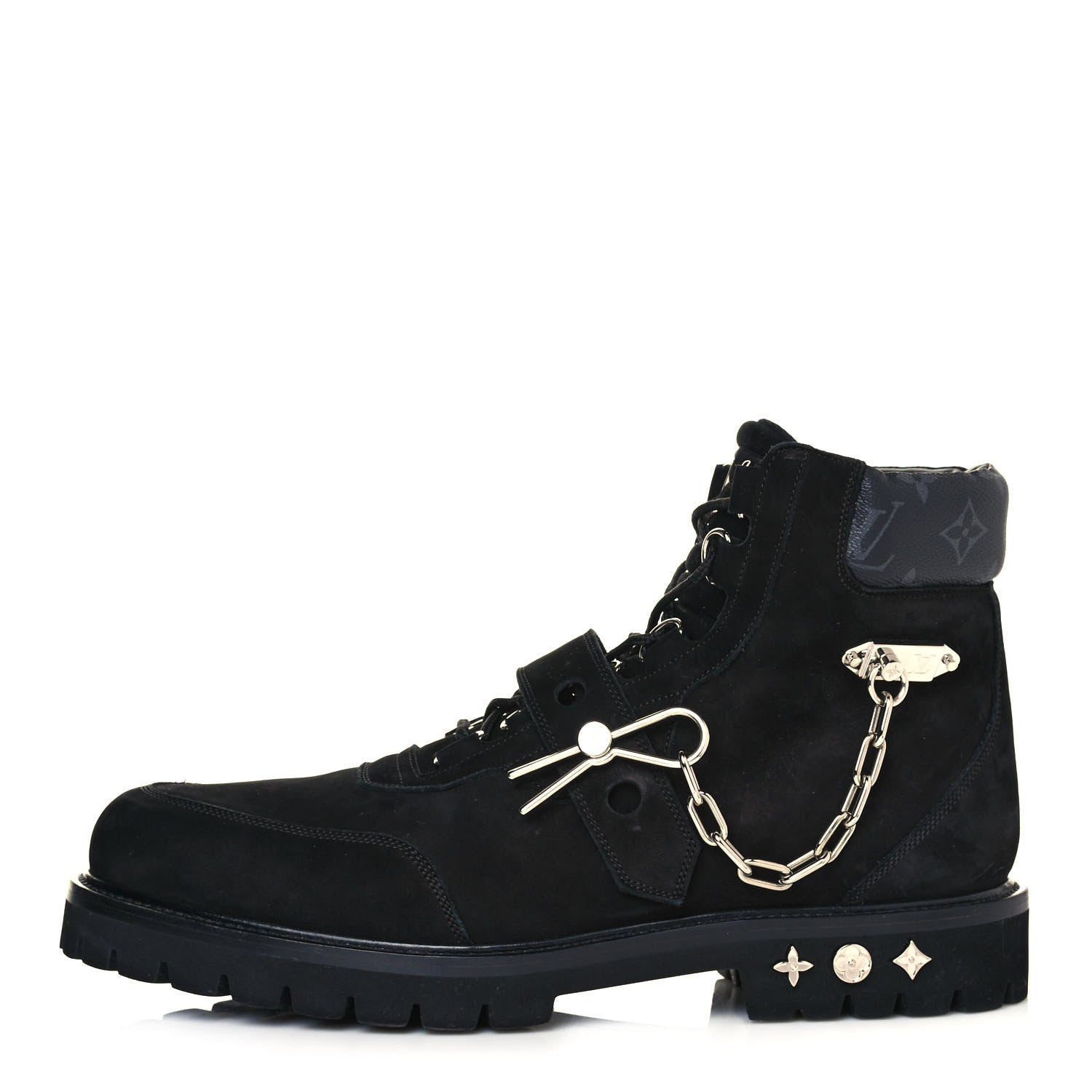 Louis Vuitton Suede Calfskin Monogram Eclipse Mens Creeper Ankle Boots 11 Black 1 of 9