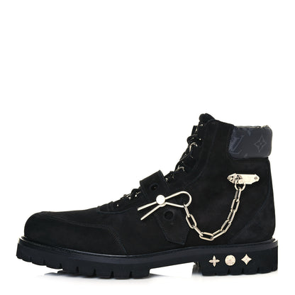 Louis Vuitton Suede Calfskin Monogram Eclipse Mens Creeper Ankle Boots 11 Black 1 of 9