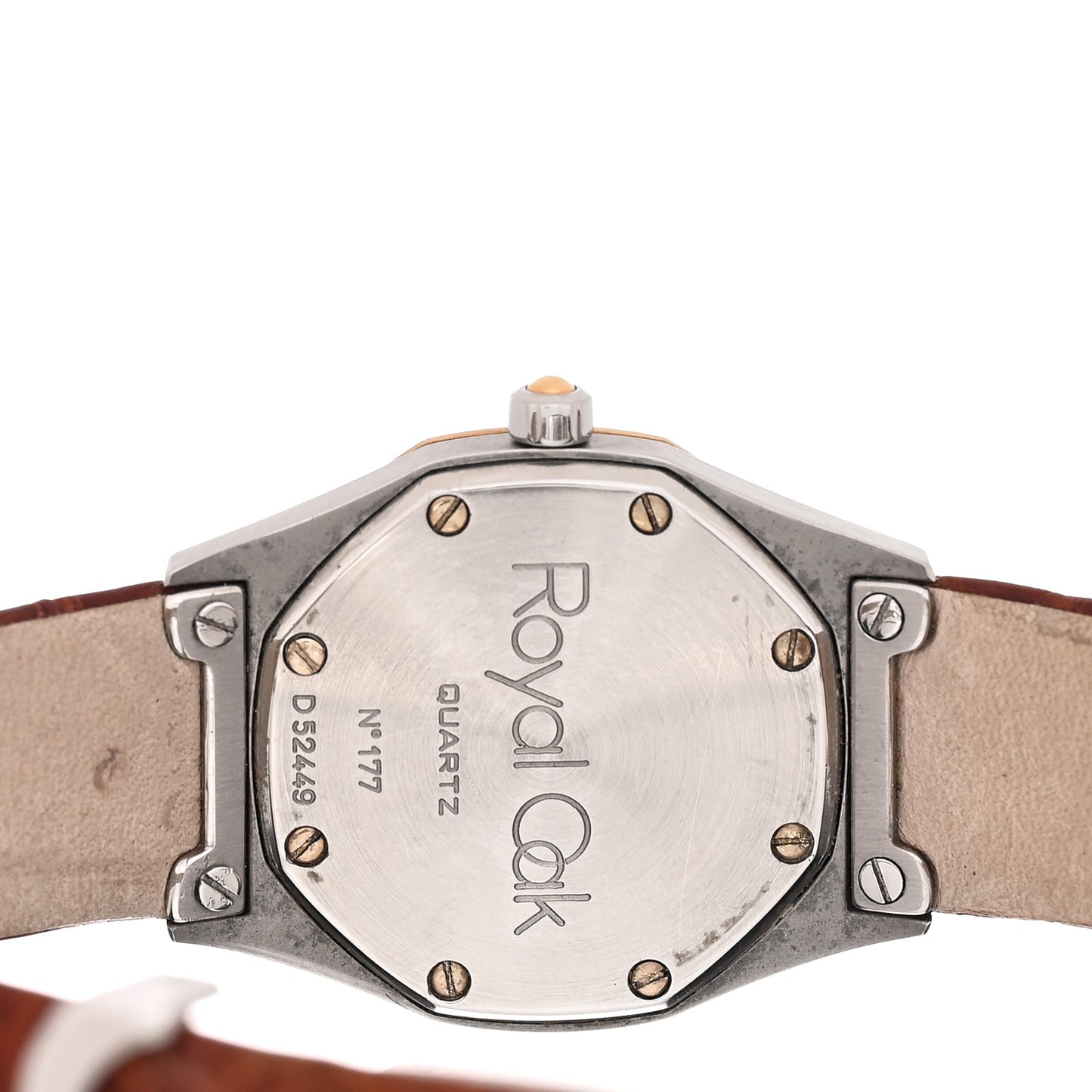 Stainless Steel 18K Yellow Gold Alligator 28mm Royal Oak Quartz Watch Grey 66800SA