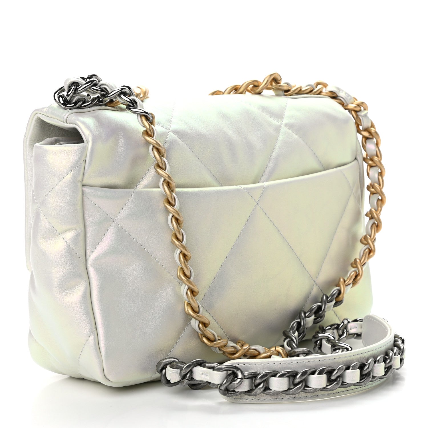 Chanel Iridescent Calfskin Quilted Medium Chanel 19 Flap White 3 of 11