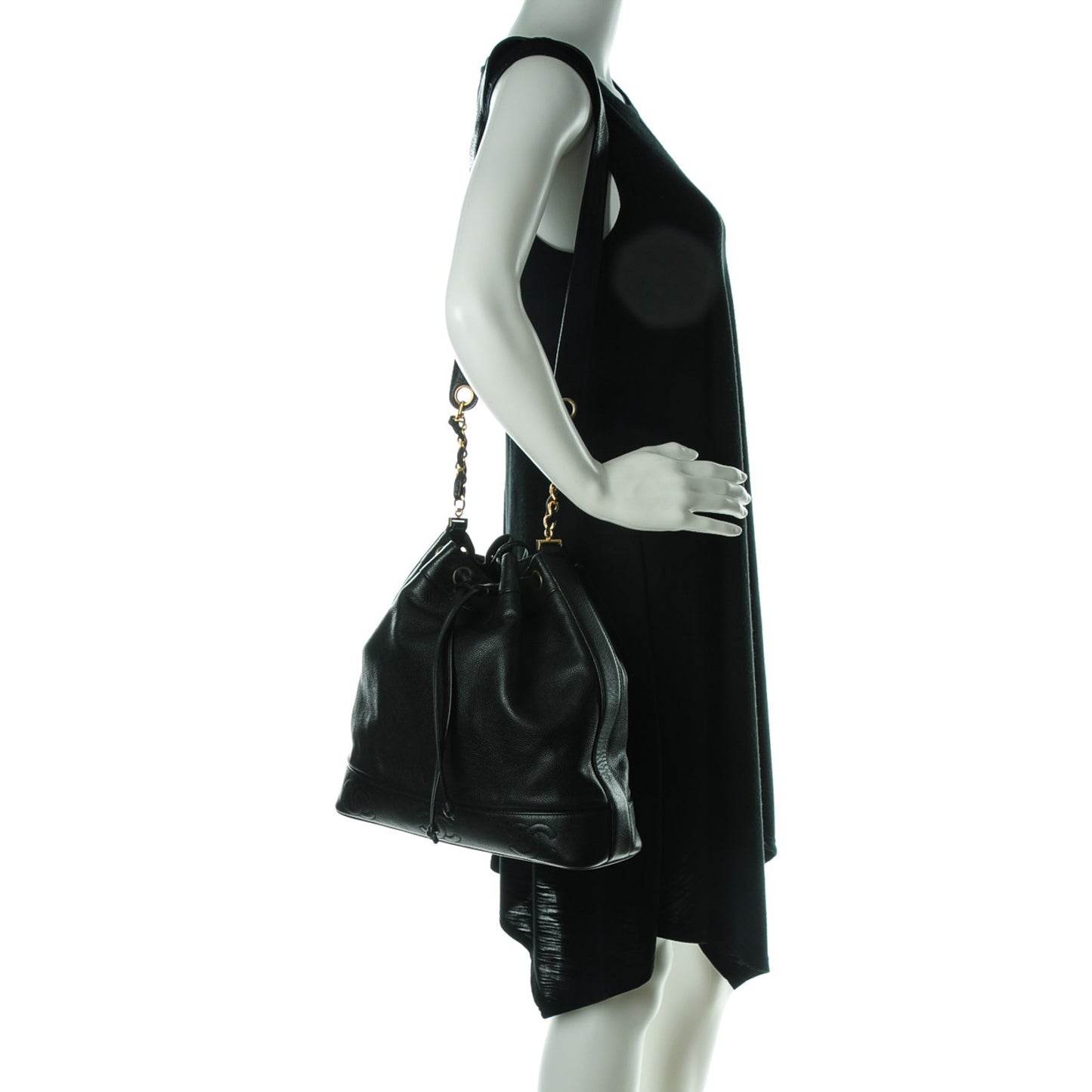 Caviar CC Drawstring Shoulder Bag Black