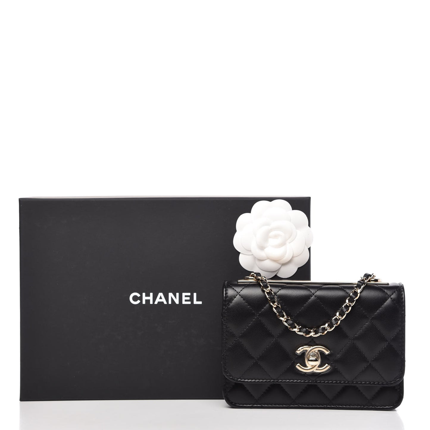 Lambskin Quilted Mini Trendy CC Wallet On Chain WOC Black