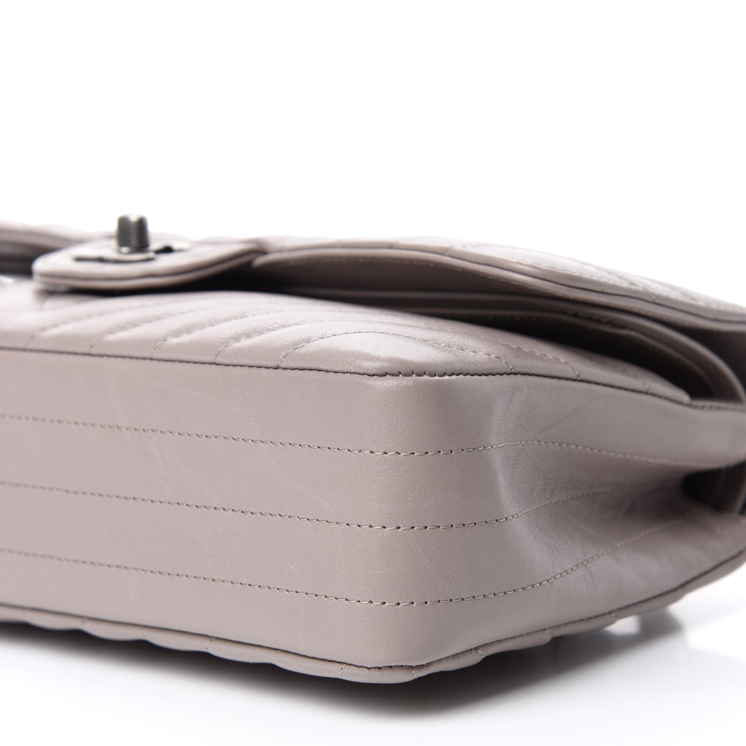 Chanel Iridescent Calfskin Chevron Quilted Medium Double Flap Grey 7 of 11