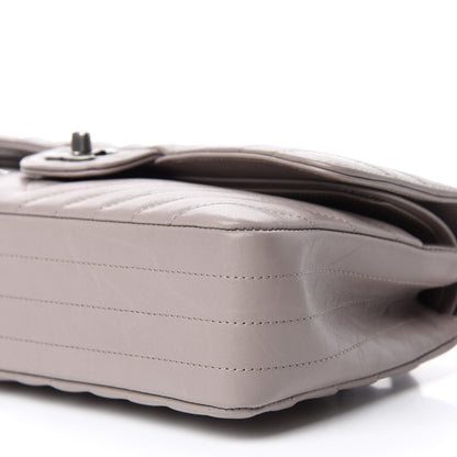Chanel Iridescent Calfskin Chevron Quilted Medium Double Flap Grey 7 of 11