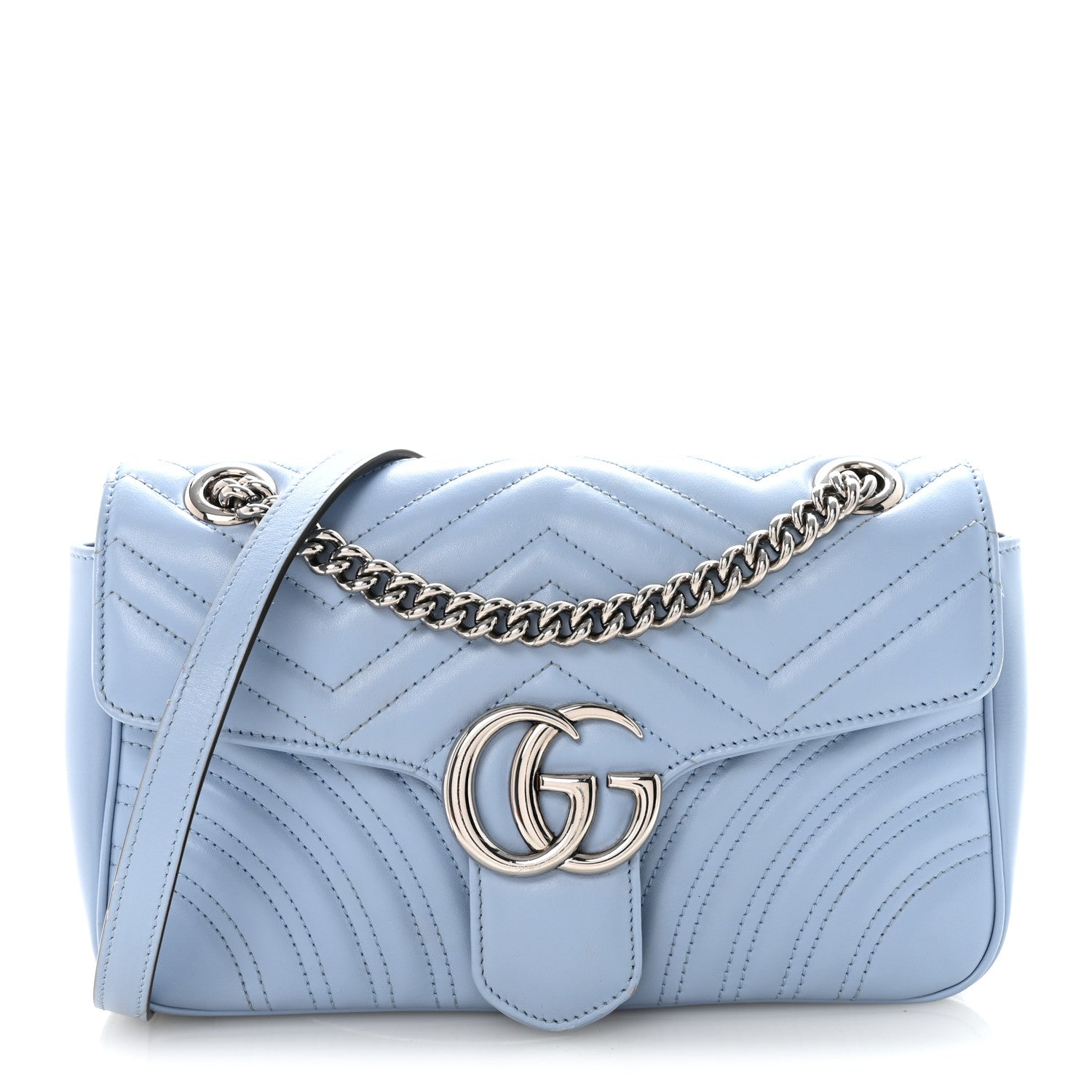 Gucci Calfskin Matelasse Small GG Marmont Shoulder Bag Porcelain Light Blue 1 of 10