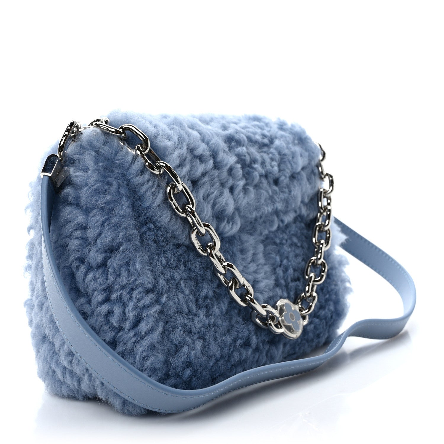 Louis Vuitton Shearling Twist Shoulder Bag MM Blue 1447812