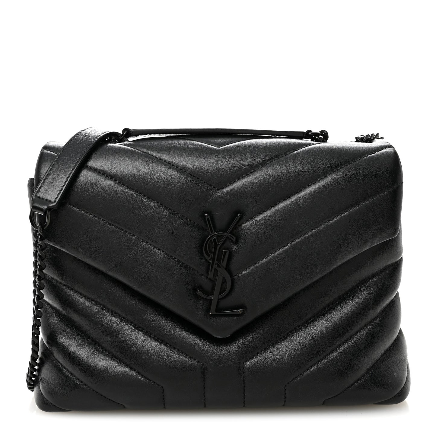 Calfskin Y Quilted Monogram Monochrome Small Loulou Chain Satchel Black