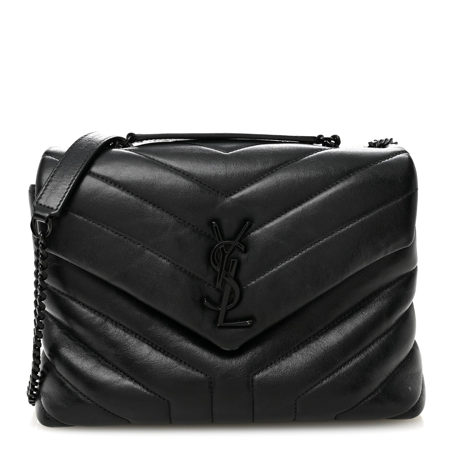 Saint Laurent Calfskin Y Quilted Monogram Monochrome Small Loulou Chain Satchel Black 1 of 9
