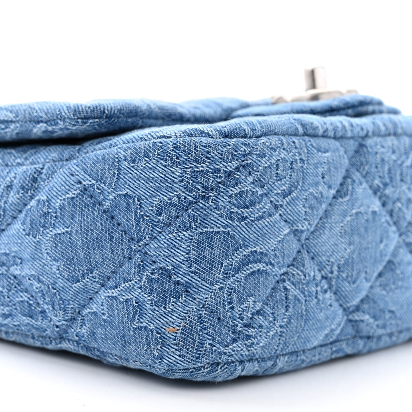 Denim Quilted Camellia Sweetheart Mini Flap Blue