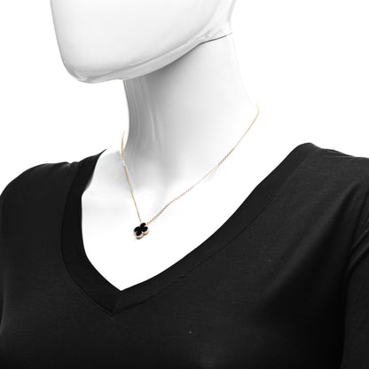 Van Cleef & Arpels 18K Yellow Gold Black Onyx Vintage Alhambra Pendant Necklace 2 of 7