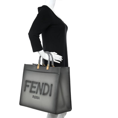 Fendi Vitello King Tamponato Plexiglass Logo Embossed Large Fendi Sunshine Shopper Tote Ghiaccio 2 of 10