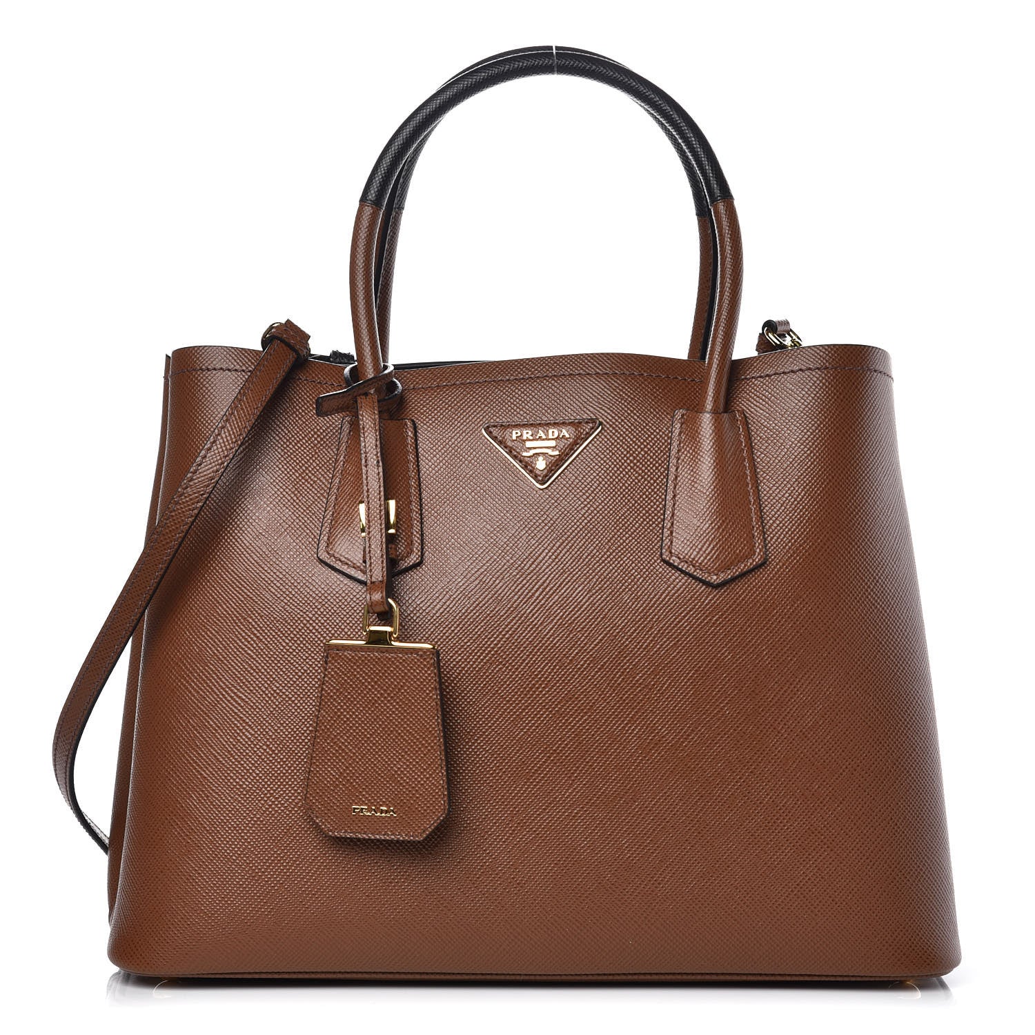 Prada Saffiano Cuir Medium Bi-Color Double Bag Palissandro Black 1 of 8