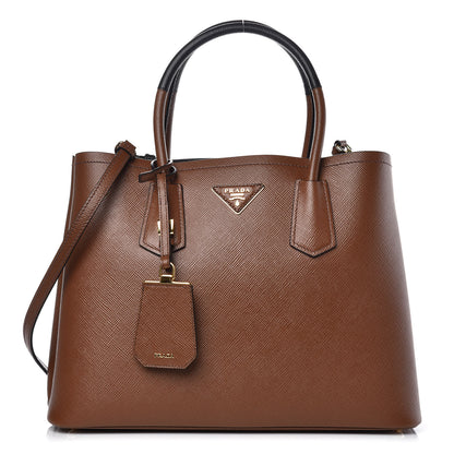 Prada Saffiano Cuir Medium Bi-Color Double Bag Palissandro Black 1 of 8