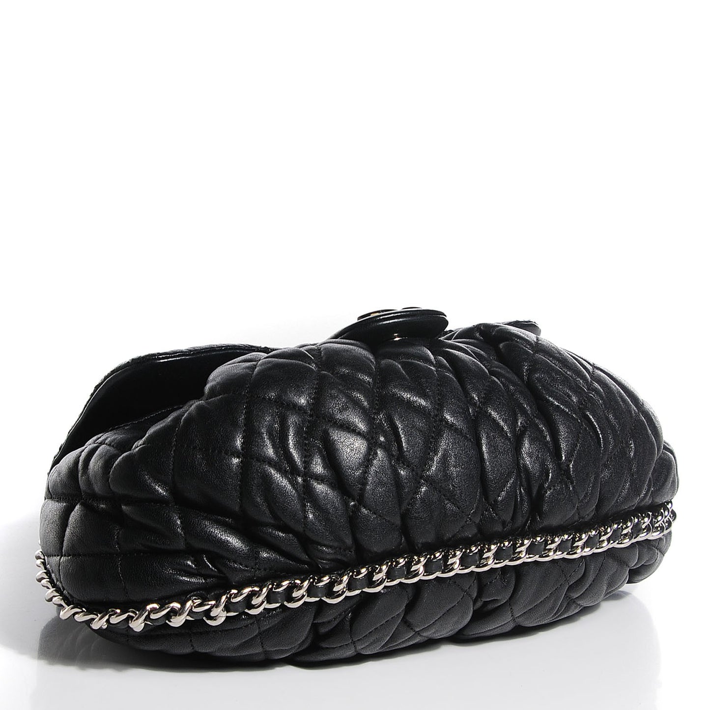 Washed Lambskin Quilted Medium Chain Around Messenger Black