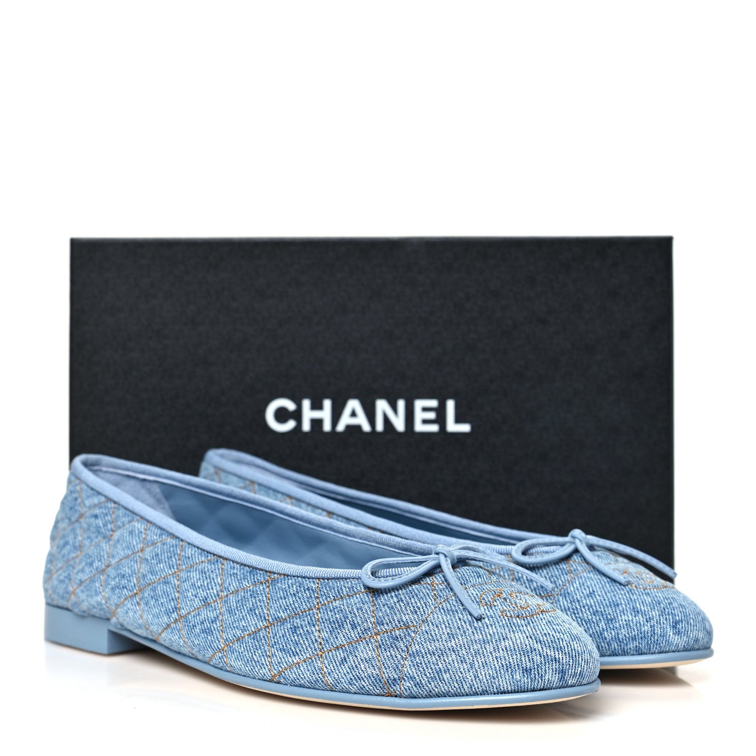 Chanel Denim Quilted Cap Toe CC Ballerina Flats 40.5 Light Blue 10 of 10