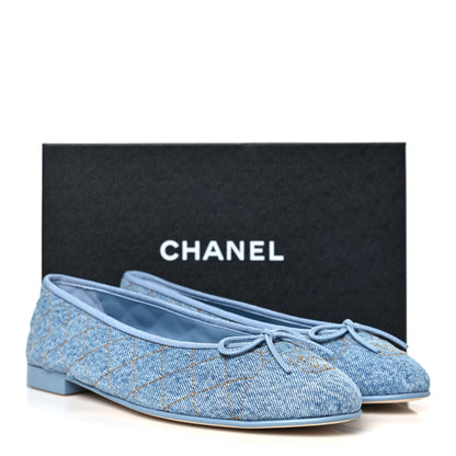Chanel Denim Quilted Cap Toe CC Ballerina Flats 40.5 Light Blue 10 of 10