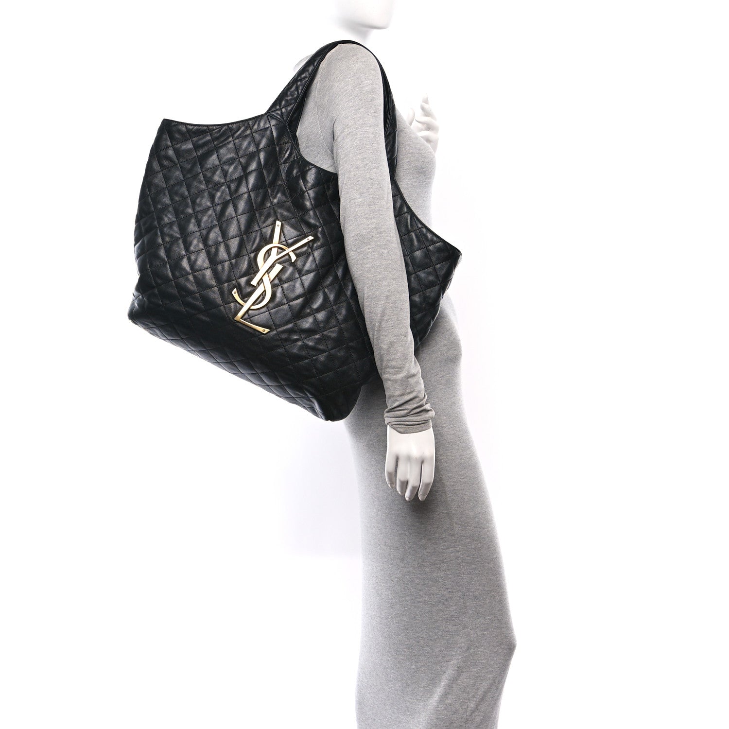 Saint Laurent Lambskin Quilted Maxi Icare Shopping Tote Black 2 of 11