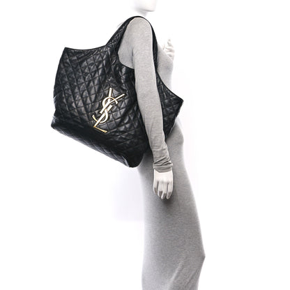 Saint Laurent Lambskin Quilted Maxi Icare Shopping Tote Black 2 of 11