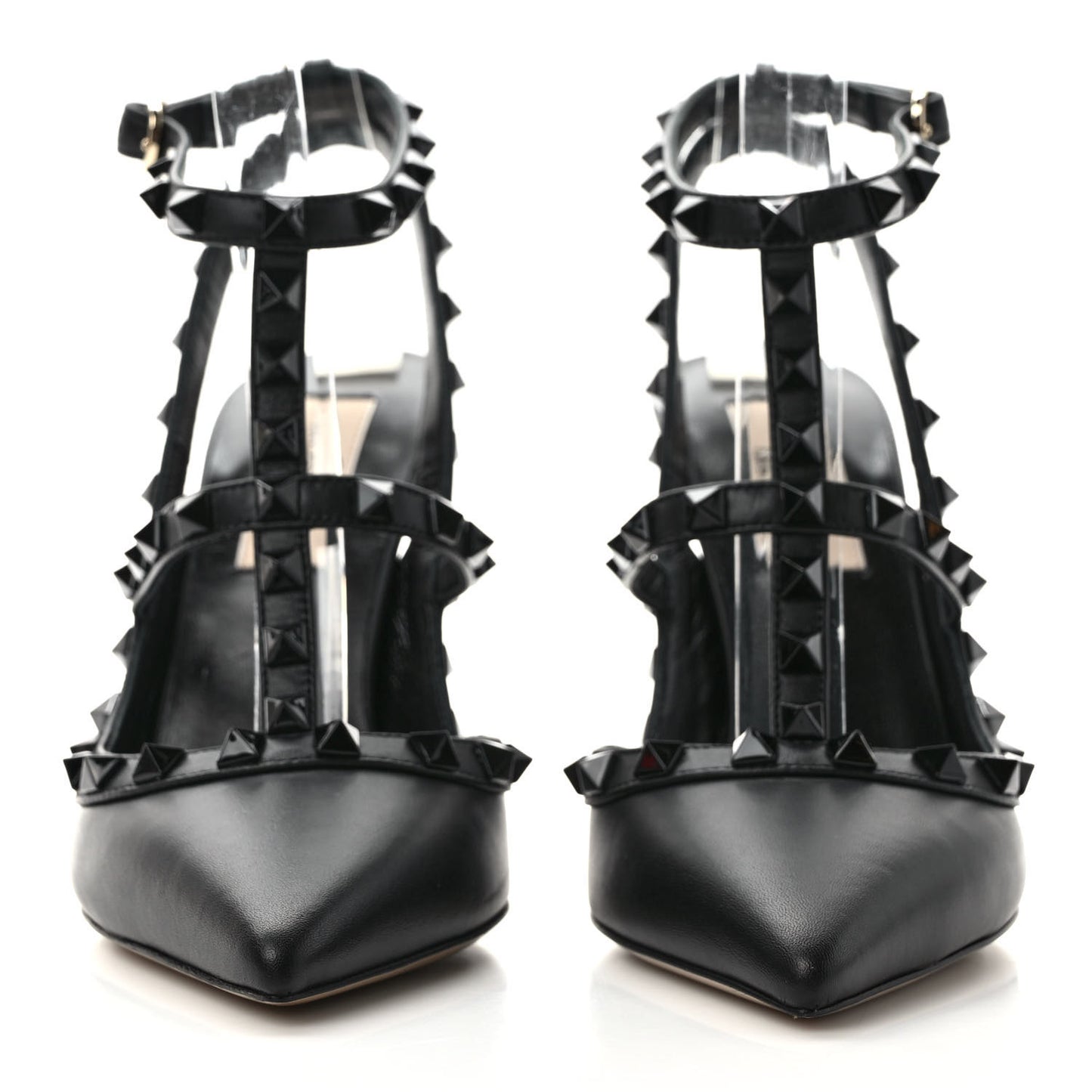 Calfskin Lacquered Monochrome Rockstud Ankle Strap 100mm Pumps 36 Black