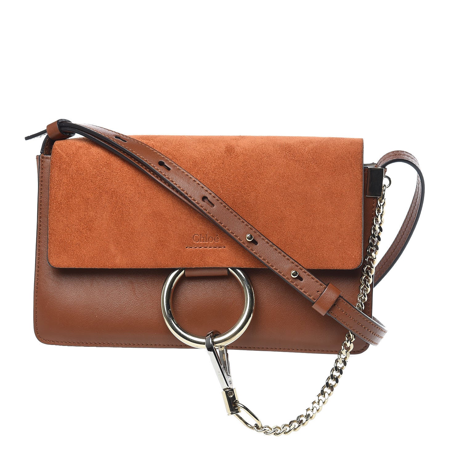Chloe Suede Calfskin Small Faye Shoulder Bag Tobacco 2 of 9