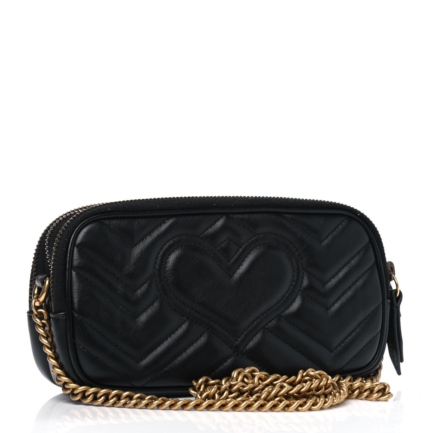 Gucci Calfskin Matelasse Mini GG Marmont Chain Crossbody Bag Black 2 of 5