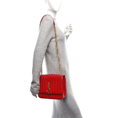 Saint Laurent Patent Matelasse Monogram Large Vicky Chain Bag Rouge Eros 2 of 12