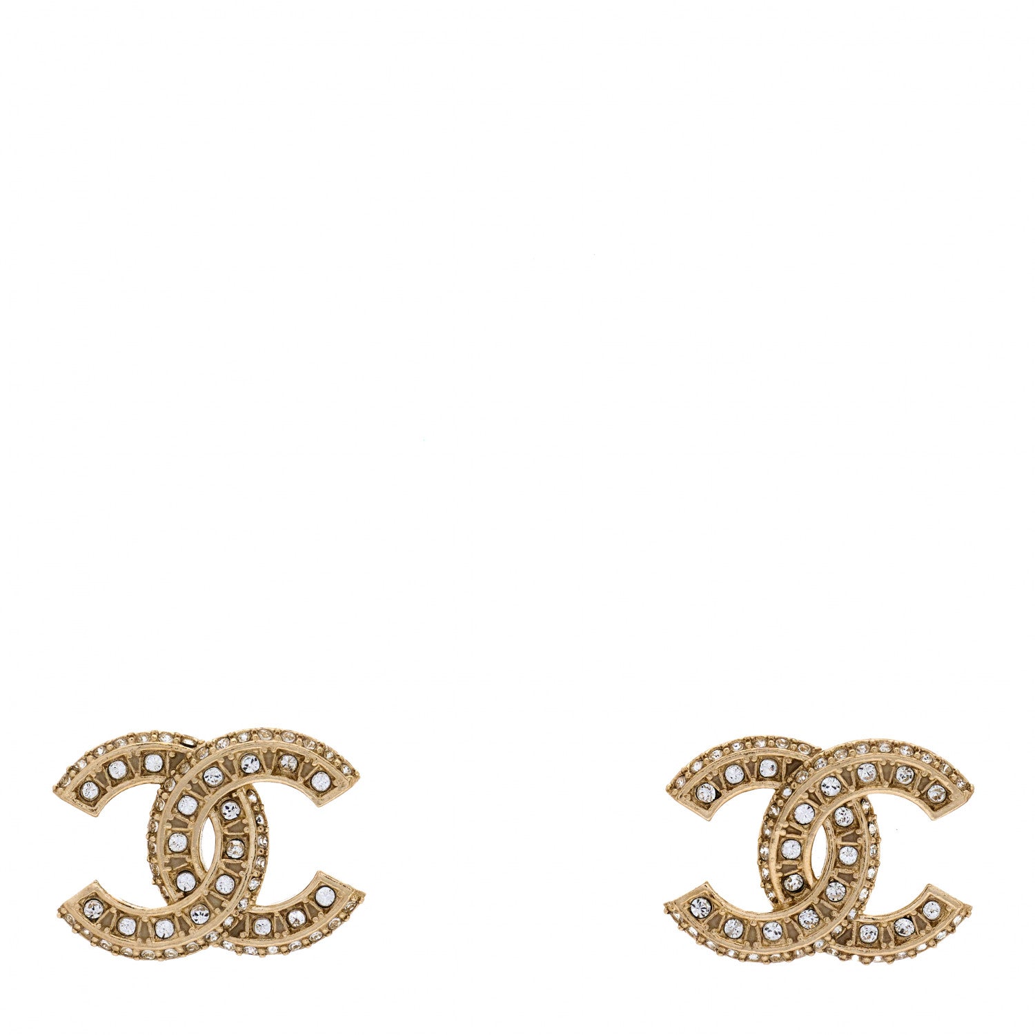 Chanel Crystal Timeless CC Earrings Light Gold 1 of 5