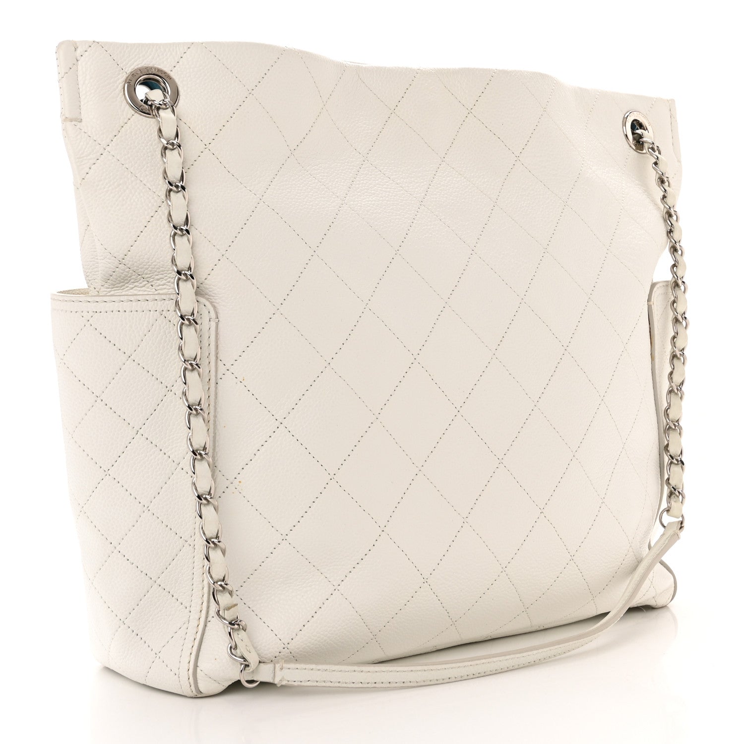 Chanel Caviar Stitched Medium CC Pocket Hobo White 3 of 10