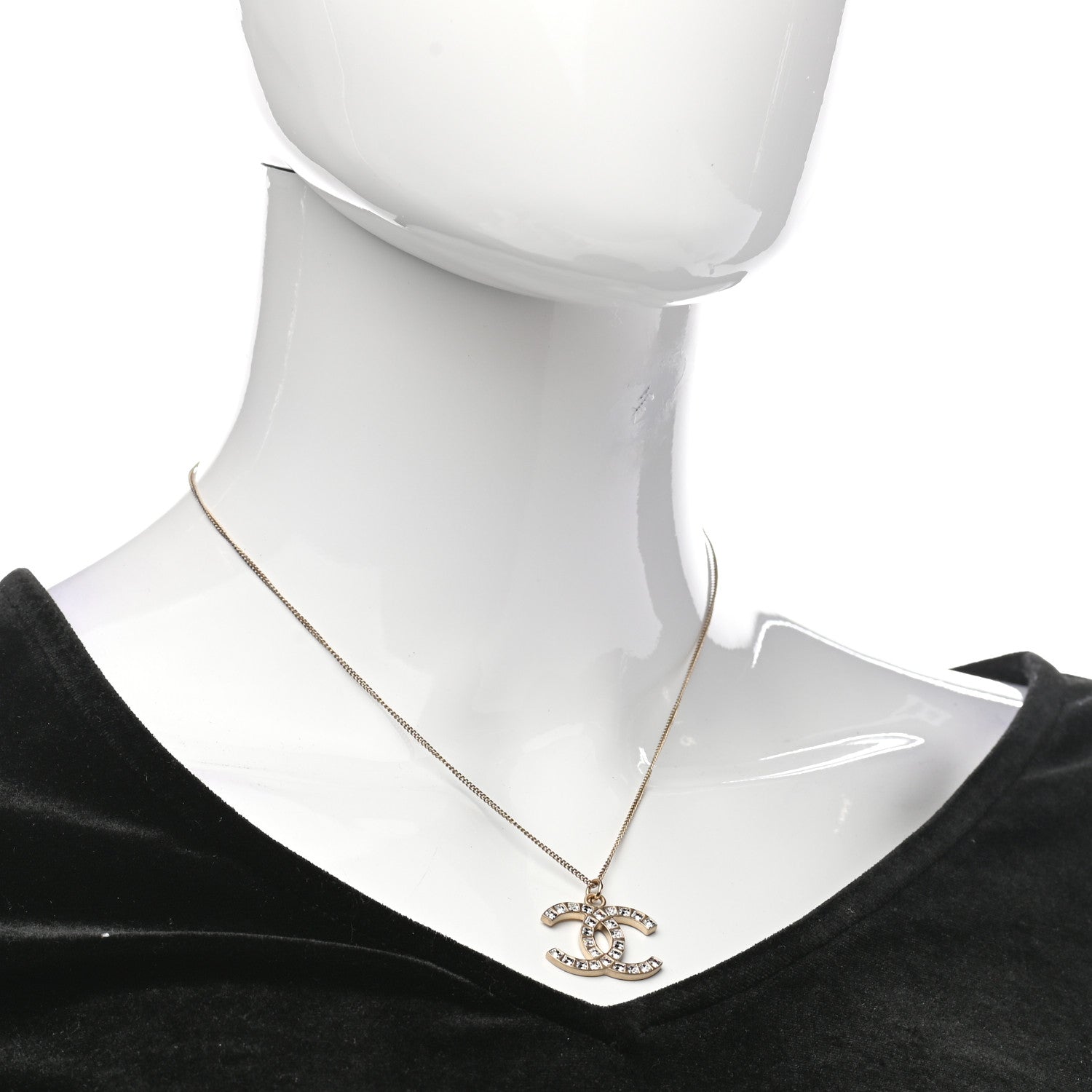 Chanel Crystal CC Pendant Necklace Gold 2 of 4