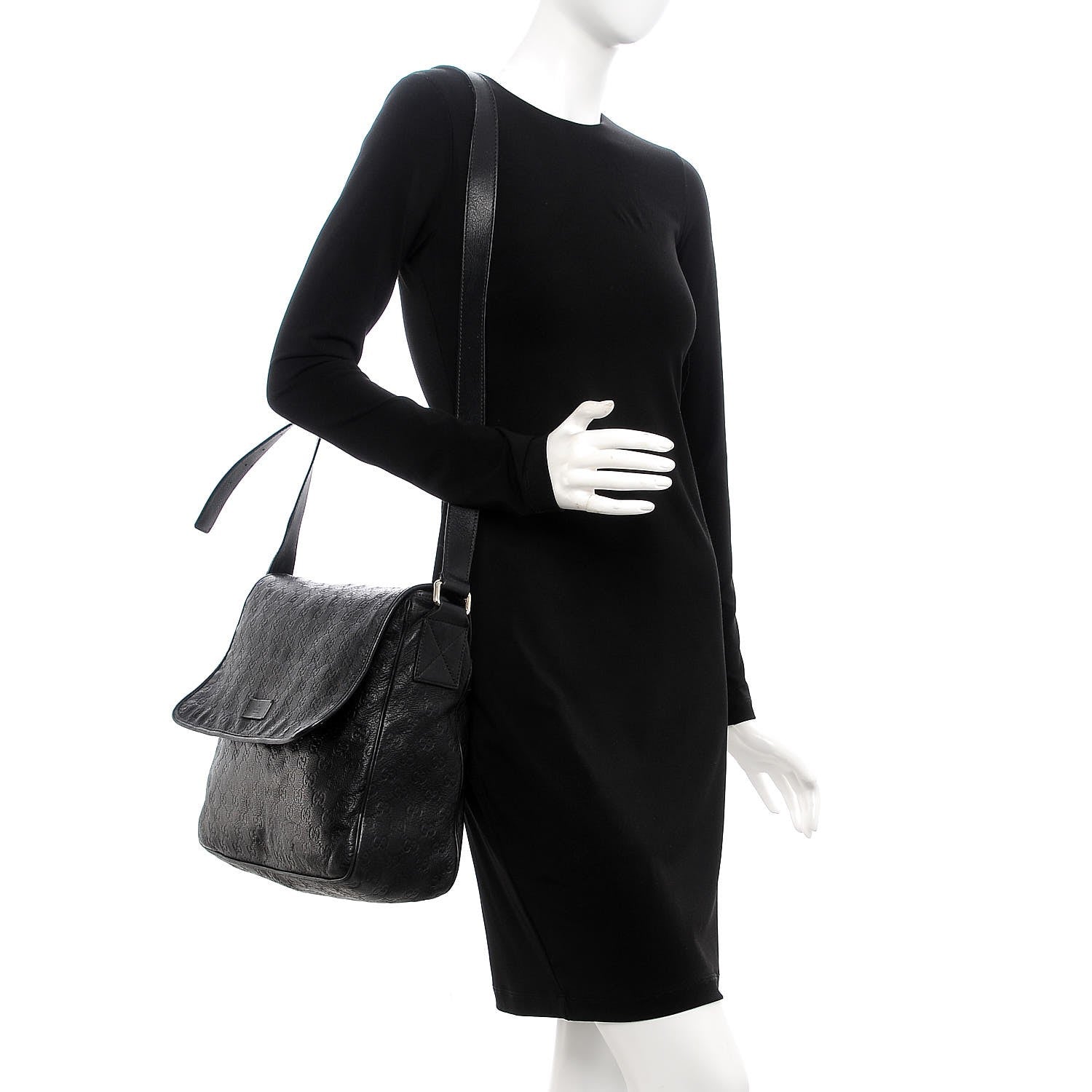 Gucci Guccissima Medium Flap Messenger Bag Black 2 of 15