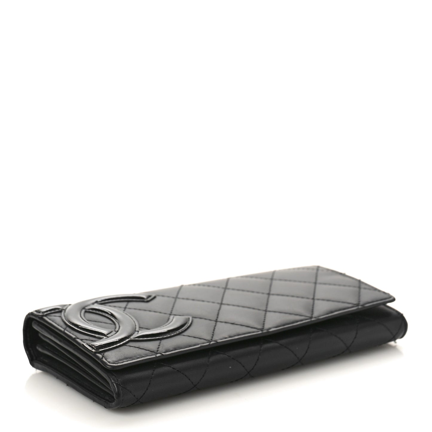 Calfskin Quilted Cambon Gusset Flap Wallet Black
