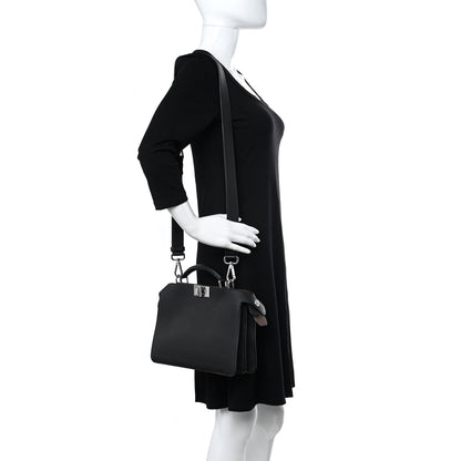 Fendi Cuoio Romano Vitello Cover Glazed Fabric Bi-Color FF 1974 Mini Peekaboo I SEE U Satchel Black Mimosa Tobacco Moro 2 of 12