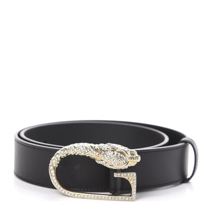Gucci Moon Calfskin Crystal Tiger Head G Buckle 35mm Belt 80 32 Black 1 of 5