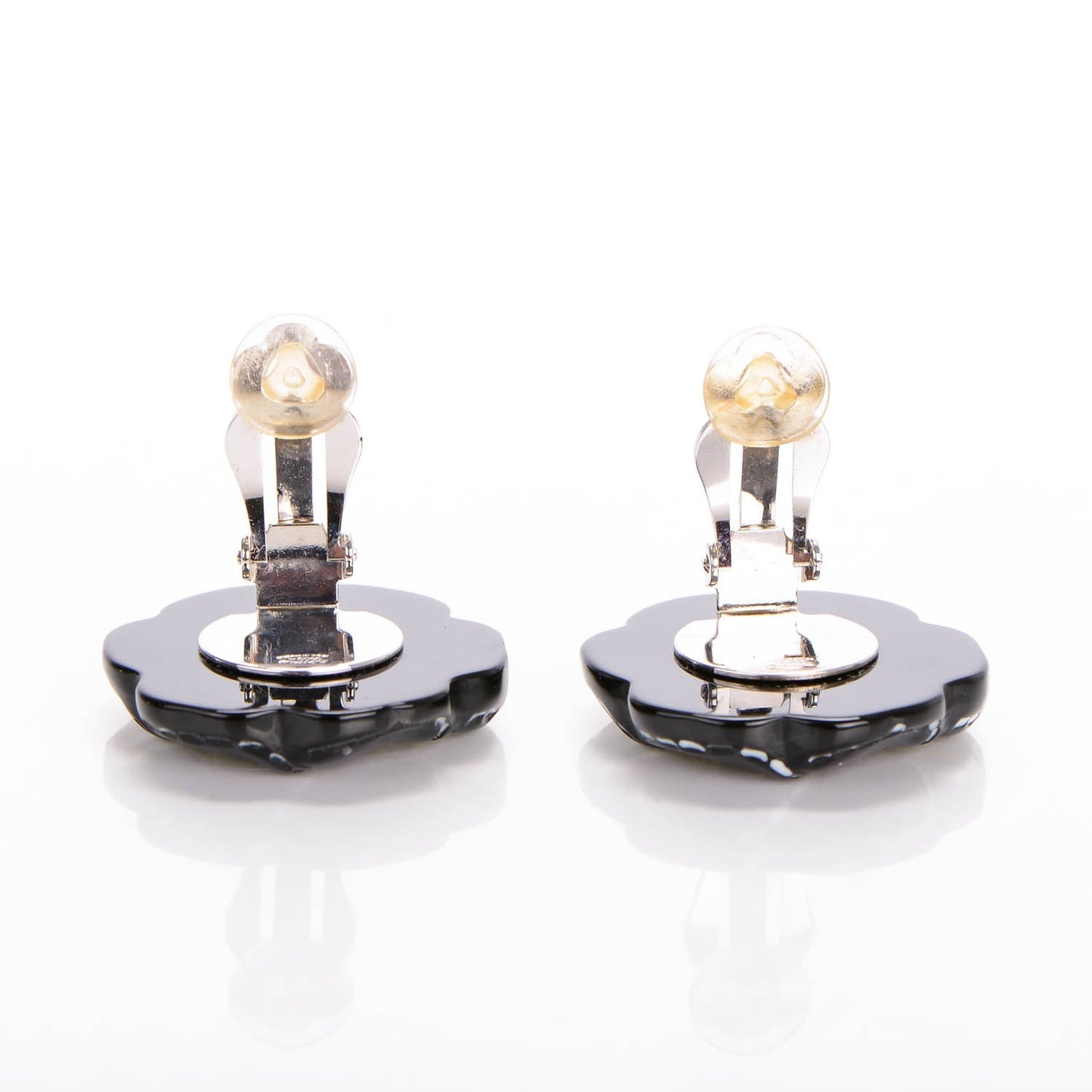 Resin Camellia CC Clip On Earrings Black