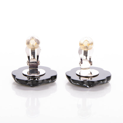 Chanel Resin Camellia CC Clip On Earrings Black 3 of 5