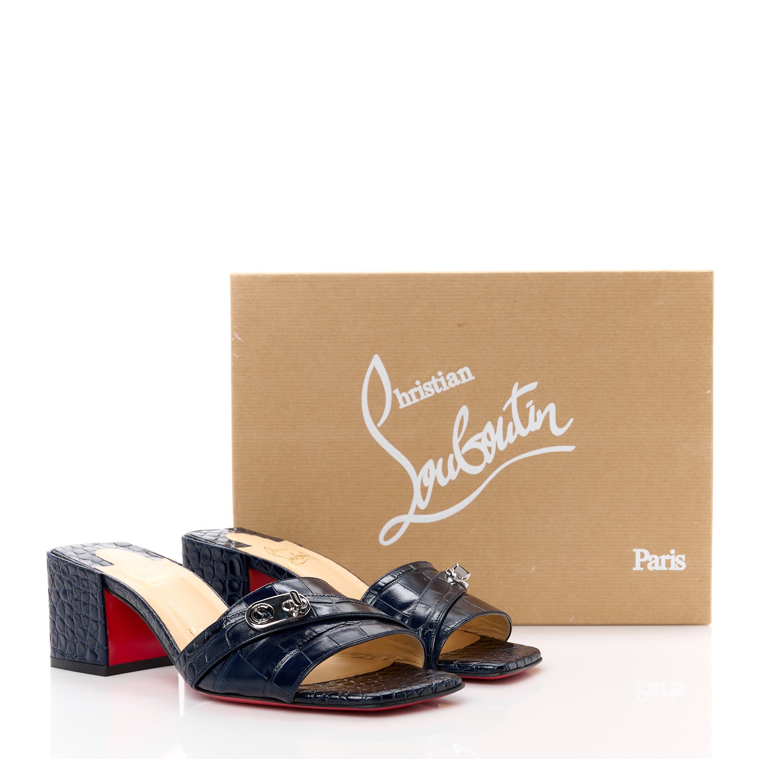 Christian Louboutin Calfskin Crocodile Embossed Lock Art 55 Ali Mule Sandals 36 Obscur 8 of 8