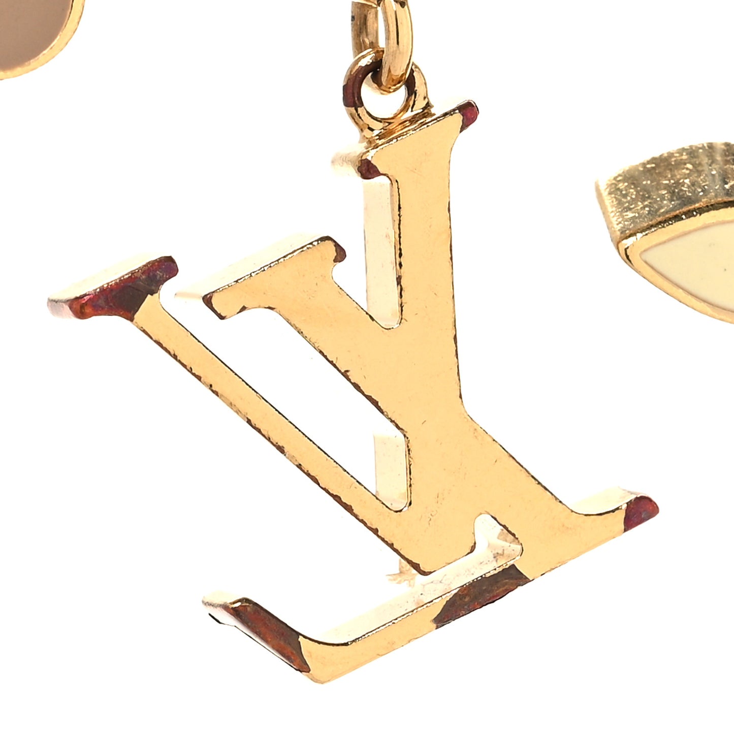 Brass Enamel Fleur De Monogram Bag Charm Chain Gold