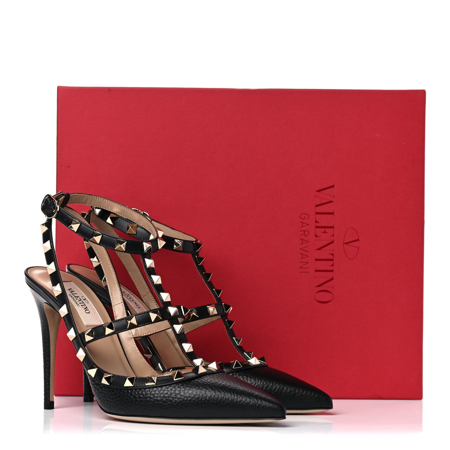 Valentino Garavani Pebbled Calfskin Rockstud Ankle Strap Pumps 38 Black 14 of 14