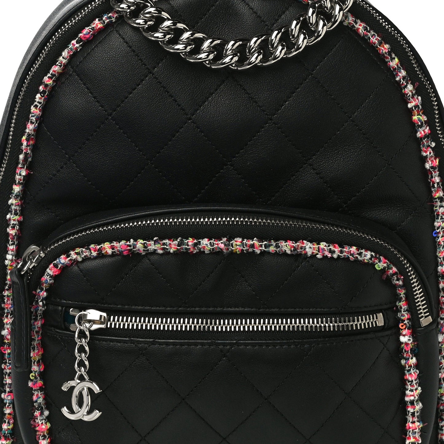 Lambskin Tweed Quilted Elegant Trim Backpack Black