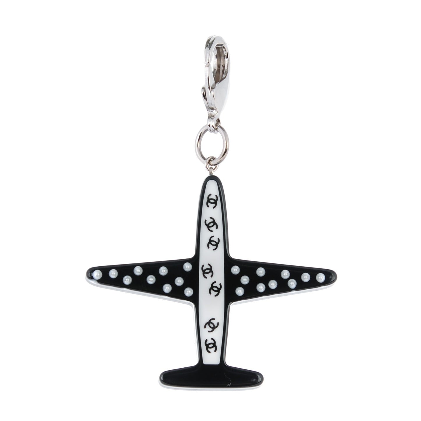 Resin Pearl CC Airplane Keychain Black White