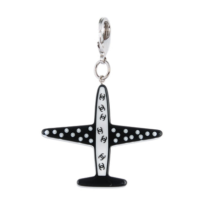 Chanel Resin Pearl CC Airplane Keychain Black White 1 of 5