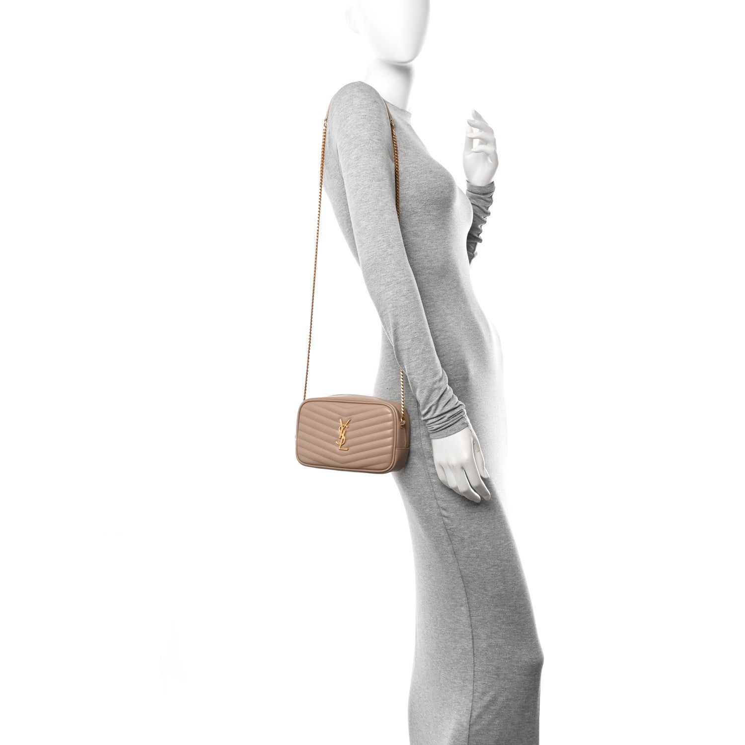 Saint Laurent Calfskin Matelasse Monogram Mini Lou Camera Bag Dark Beige 2 of 11