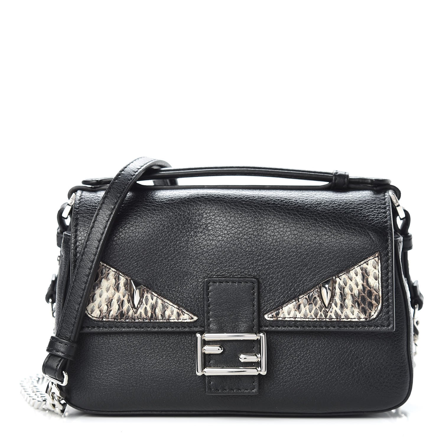 Fendi Vitello Dolce Elaphe Monster Eyes Micro Double Baguette Black Naturale 1 of 10
