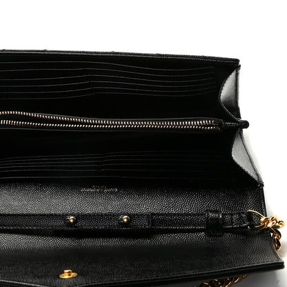 Saint Laurent Grain De Poudre Matelasse Chevron Monogram Chain Wallet Black 8 of 11