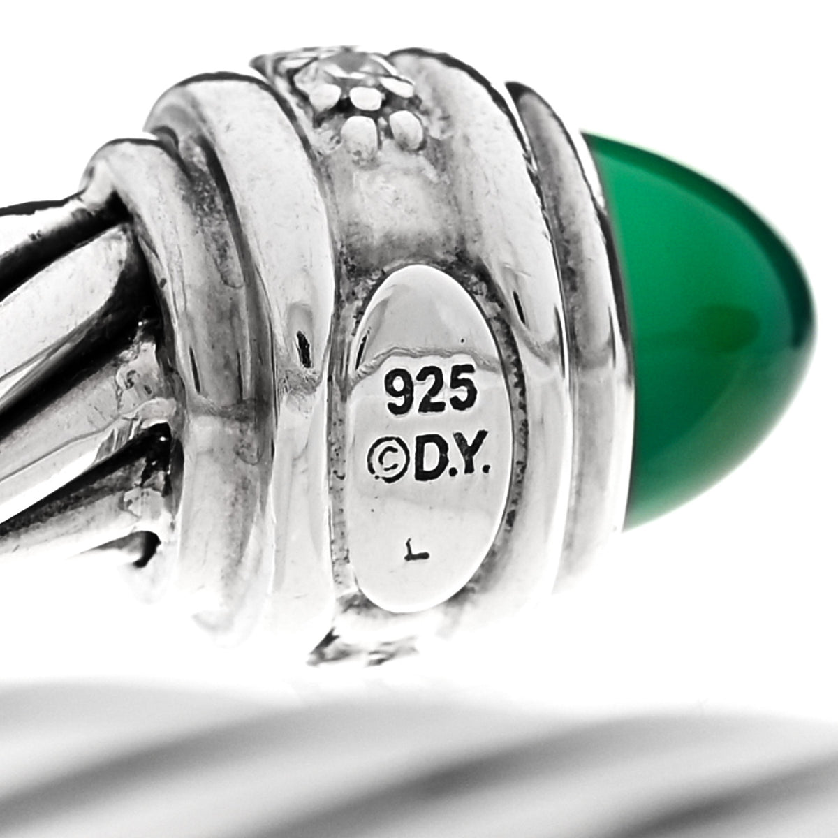 Sterling Silver Diamond Green Onyx 7mm Cable Classics Bracelet