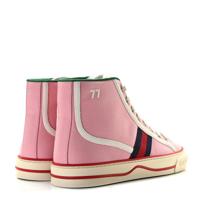 Gucci Canvas Web Womens 1977 Tennis High Top Sneakers 38 Wild Rose Mystic White 2 of 5