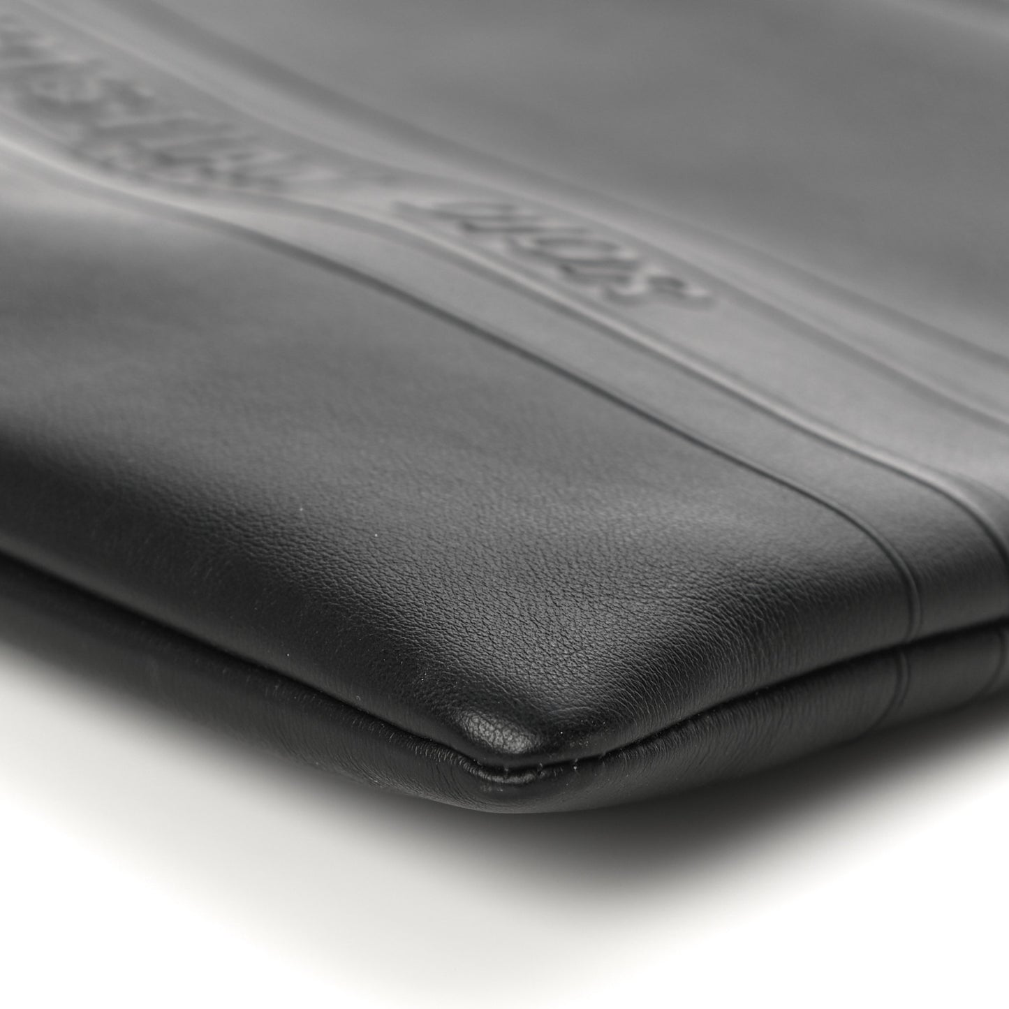 Calfskin Embossed Logo Zip Clutch Black