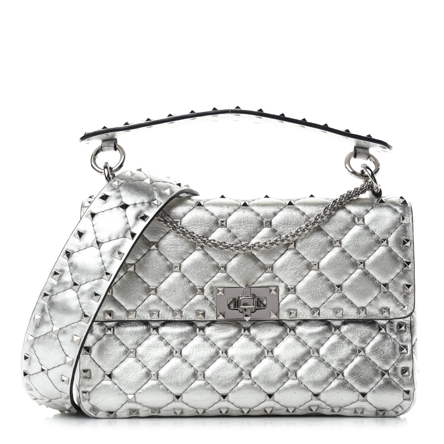 Valentino Garavani Metallic Nappa Medium Rockstud Spike Shoulder Bag Silver 1 of 9