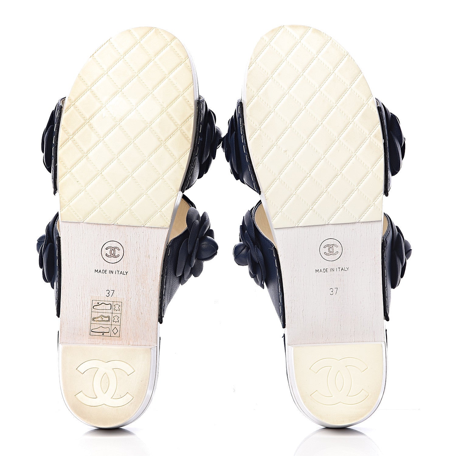 Chanel Lambskin Camellia Sandals 37 Navy Blue 7 of 15