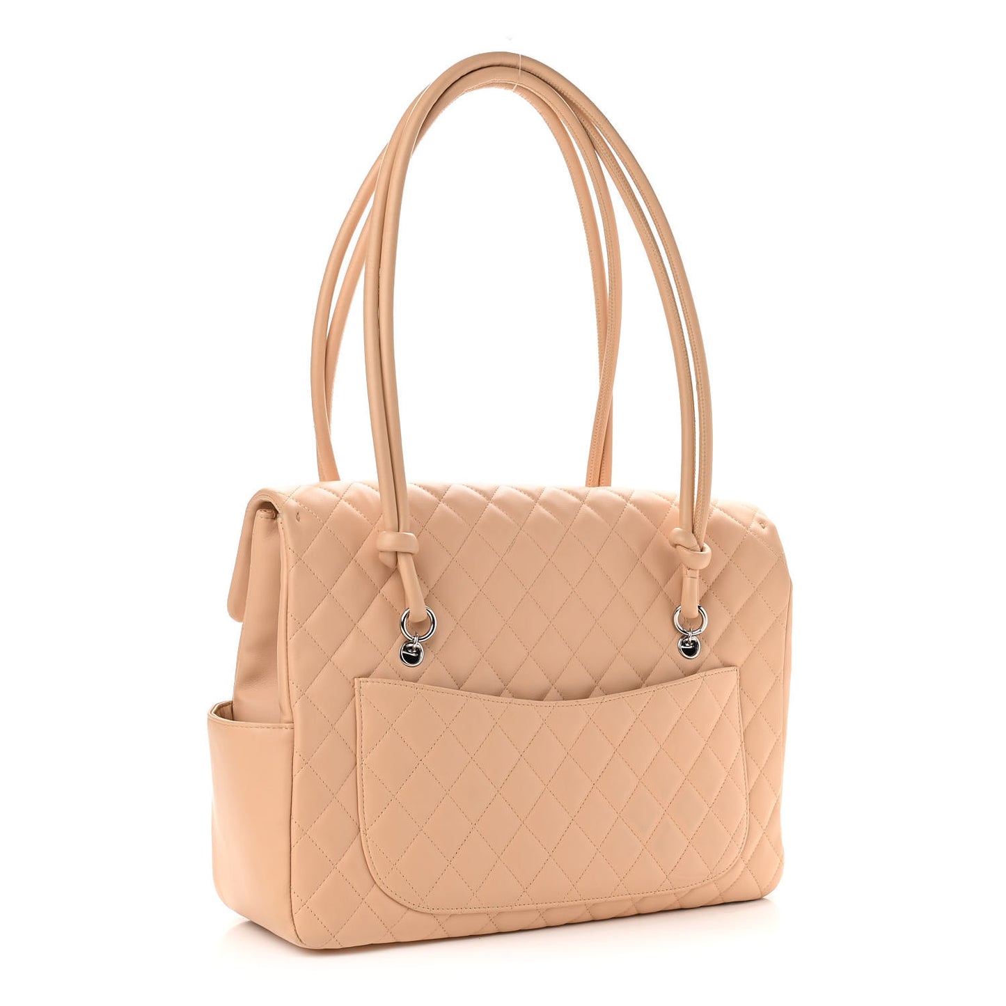 Calfskin Quilted Large Cambon Flap Beige Black
